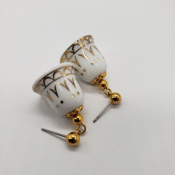 Christmas Bell earrings, White & Gold, breakable - Picture 5 of 9